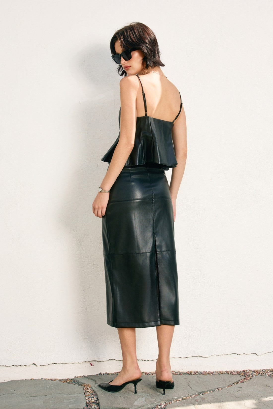 Faux Leather Midi Skirt