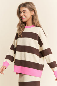 Contrast Band Striped Sweater