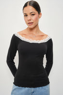 Lace Trim Boatneck Top