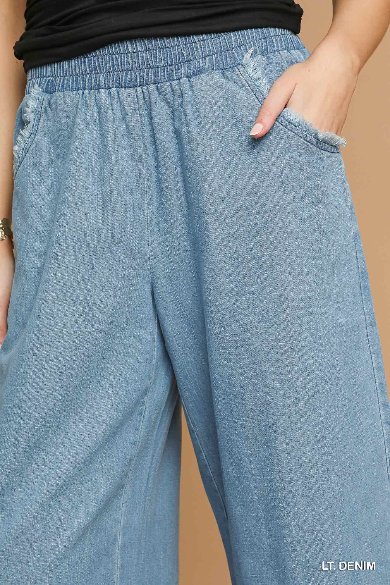 Raw Hem Chambray Pants