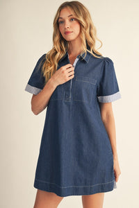 Stripe Contrast Denim Mini Dress