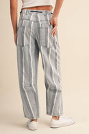 Striped Patchwork Barrel Jeans