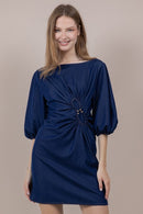 Boat Neck Denim Mini Dress