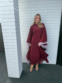 Feather Detailed Cape Maxi Dress