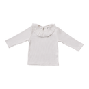 White Ribbed Ruffle Long Sleeve Top