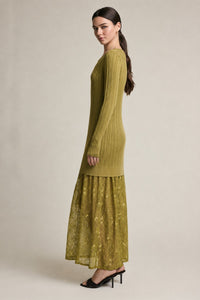 Rib Knit Lace Combo Maxi Dress