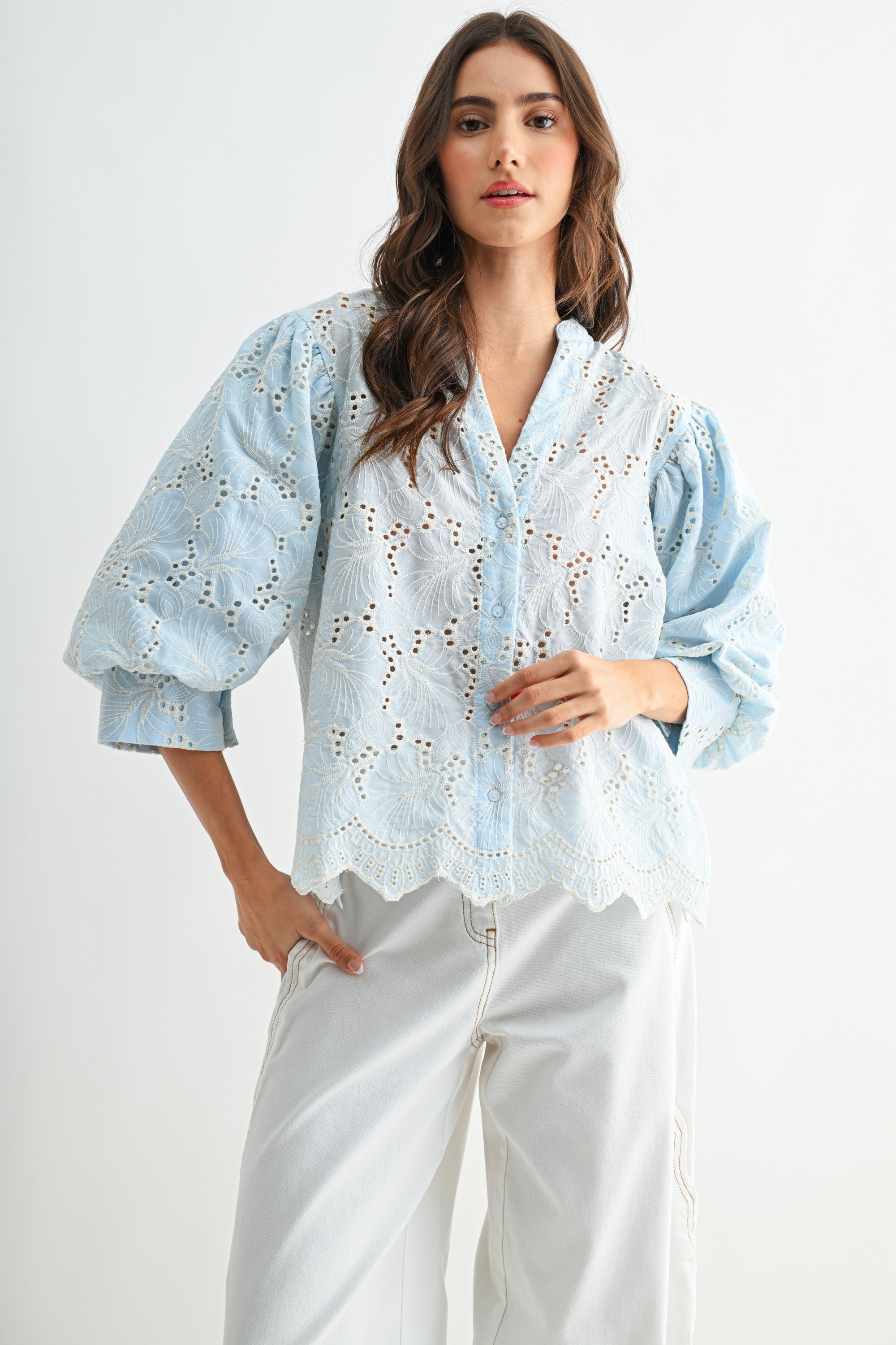 Embroidered Cotton Eyelet Blouse