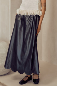 Scalloped Faux Leather Midi Skirt