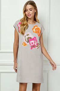 Floral Sequin Textured Dress