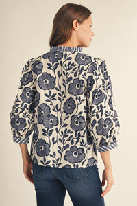 Ruffled Neckline Floral Top
