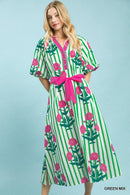 Striped Floral Midi Dress