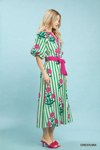 Striped Floral Midi Dress