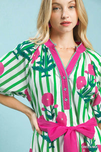 Striped Floral Midi Dress