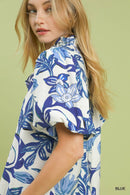 Floral Ruffle Neck Blouse