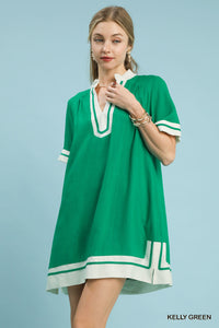 Green Block Trim Mini Dress