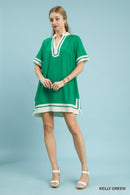 Green Block Trim Mini Dress