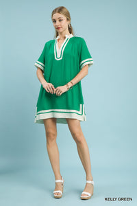 Green Block Trim Mini Dress