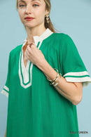 Green Block Trim Mini Dress