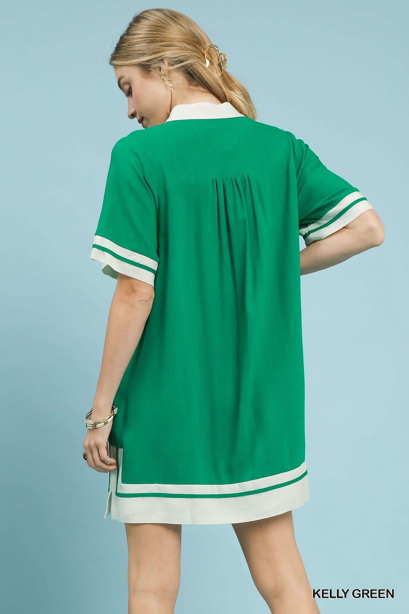 Green Block Trim Mini Dress
