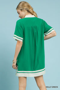 Green Block Trim Mini Dress