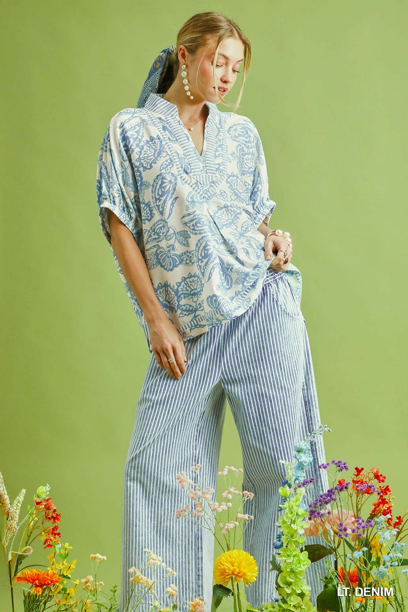 Striped Elastic Waist Pants