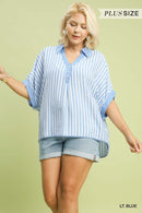 Contrast Collar Striped Blouse