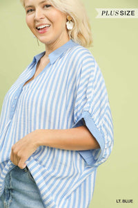 Contrast Collar Striped Blouse