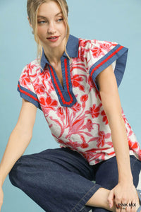 Floral Split Neck Top