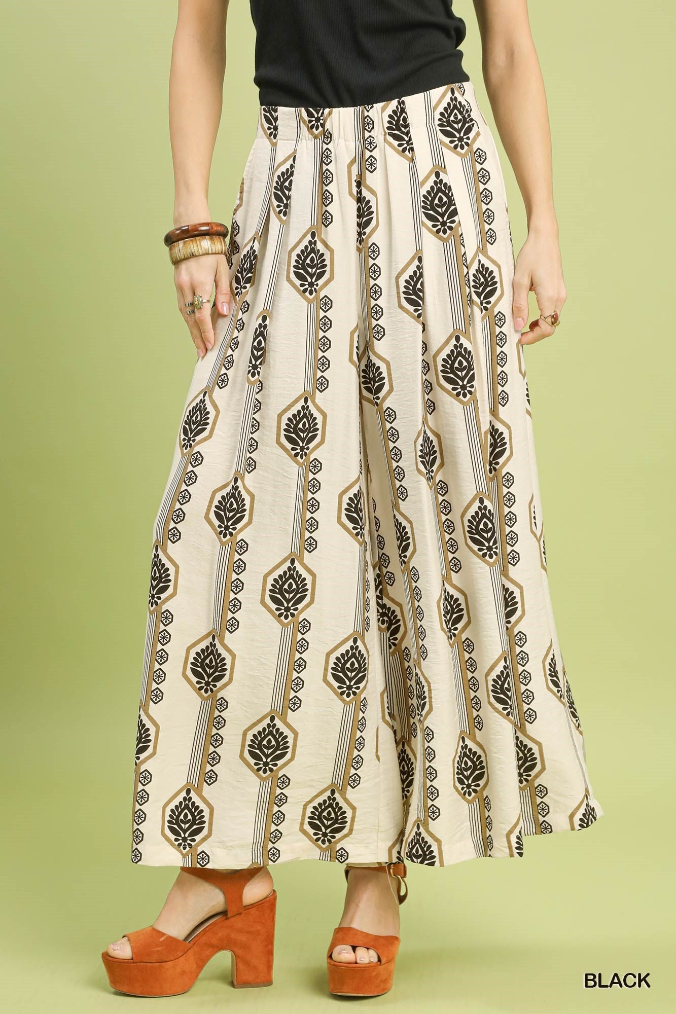 Geometric Print Wide Leg Pants