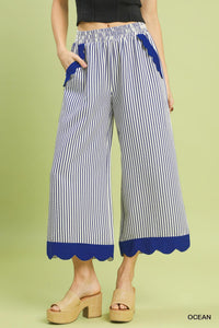 Scalloped Hem Striped Pants
