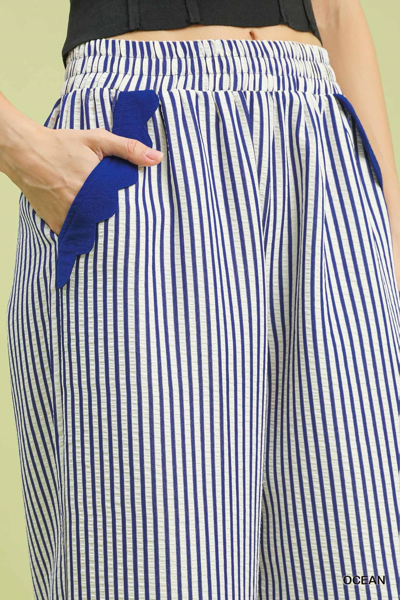 Scalloped Hem Striped Pants