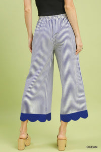 Scalloped Hem Striped Pants