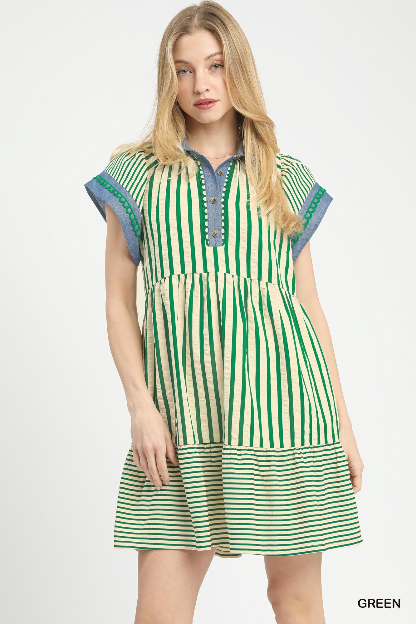 Striped Contrast Collar Dress