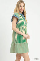 Striped Contrast Collar Dress