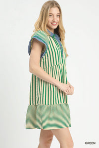 Striped Contrast Collar Dress