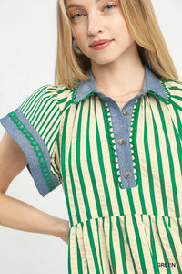 Striped Contrast Collar Dress