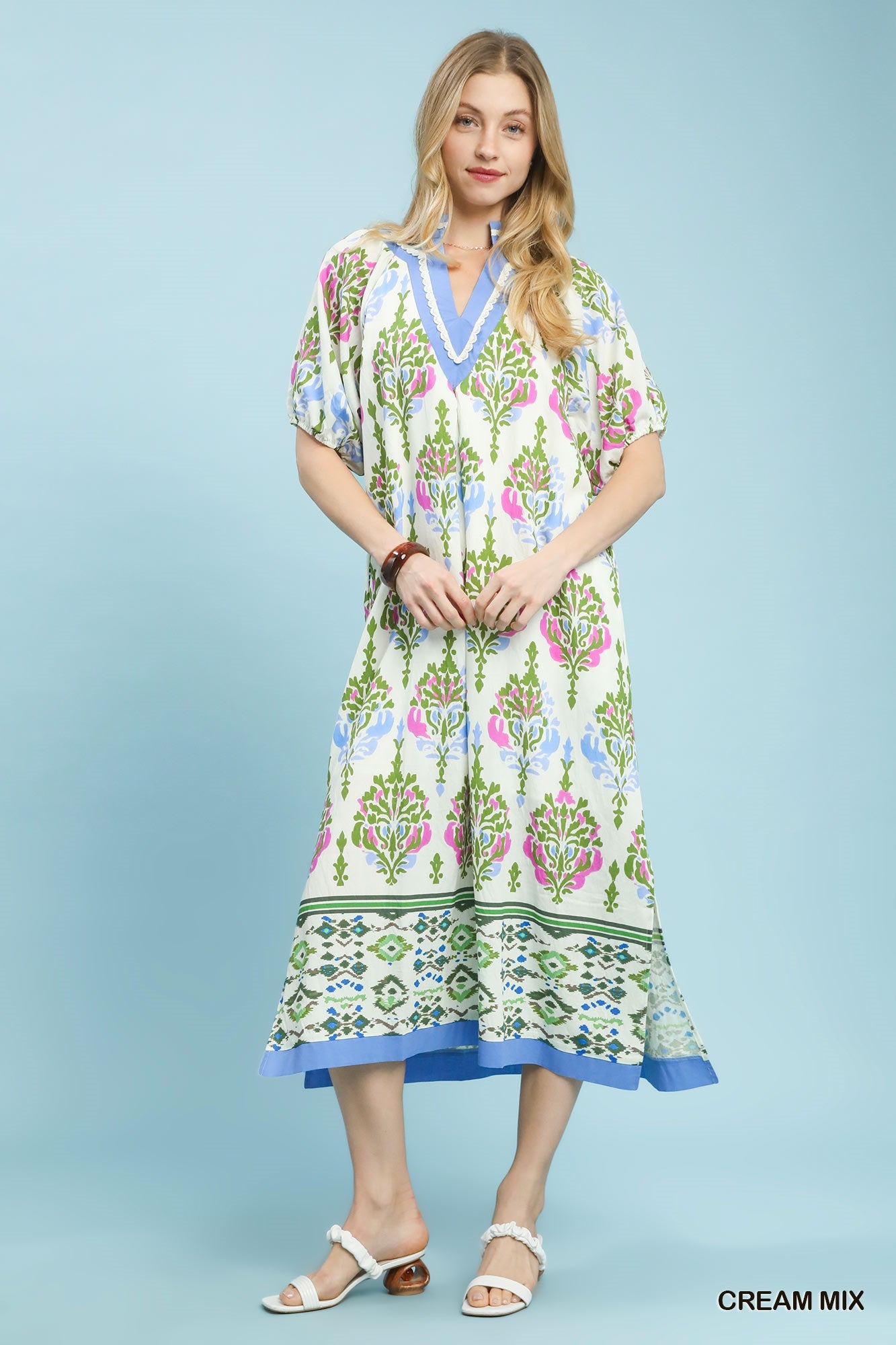 Boho Border Print Midi Dress