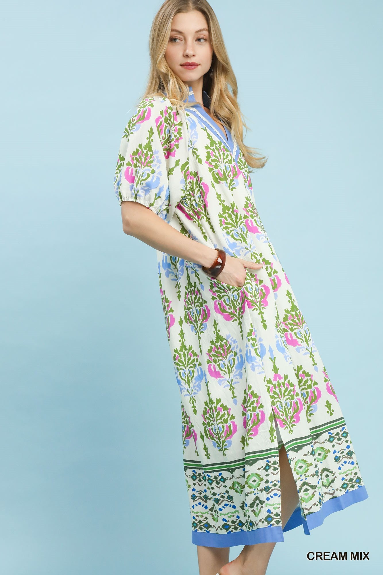 Boho Border Print Midi Dress