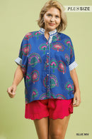 Abstract Button-Up Blouse