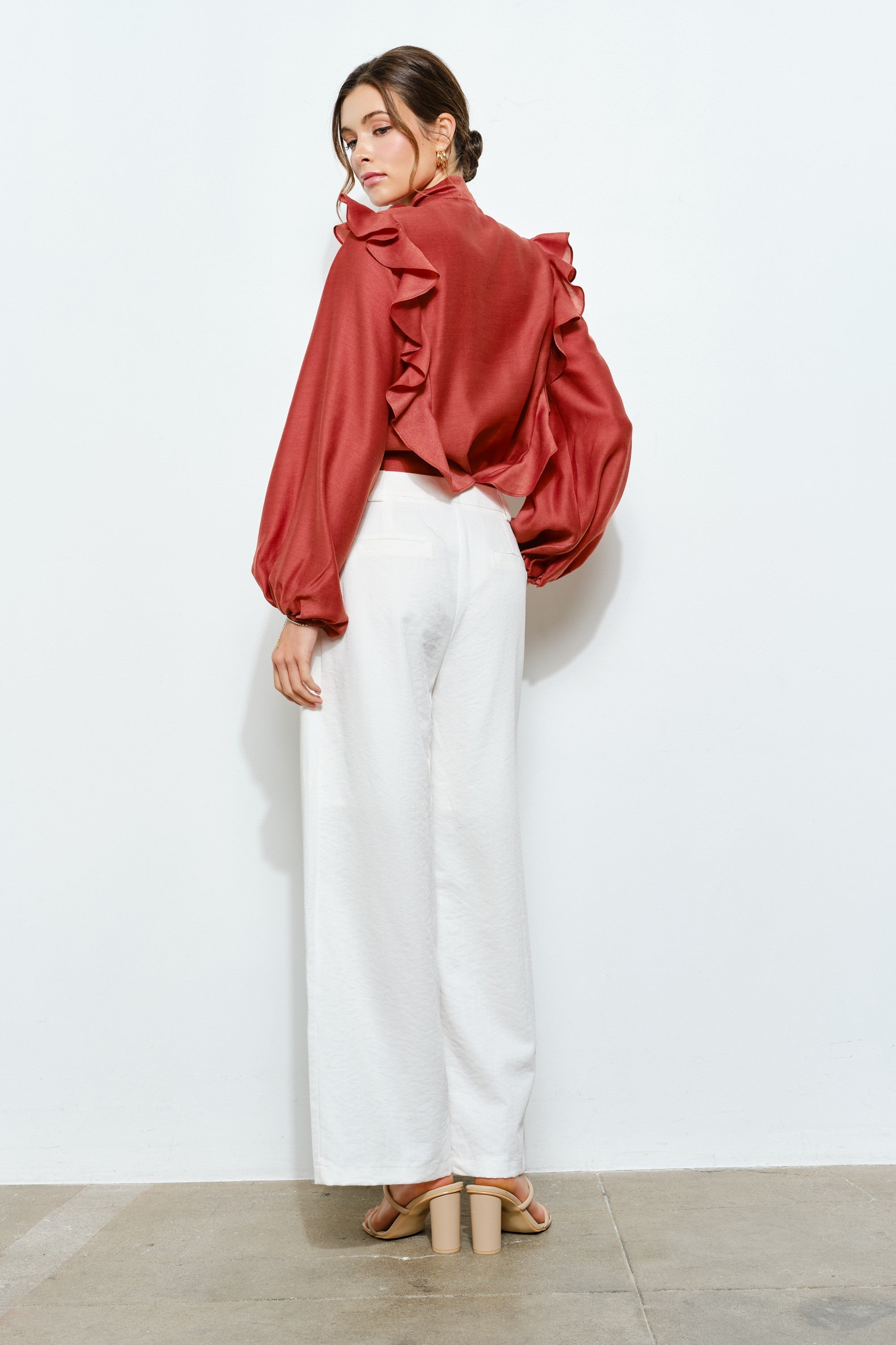 Bow Tie Blouse with Pearl Buttons