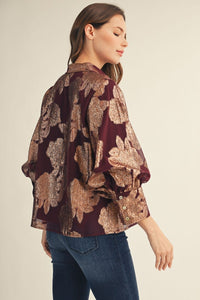 Sheer Metallic Burnout Top