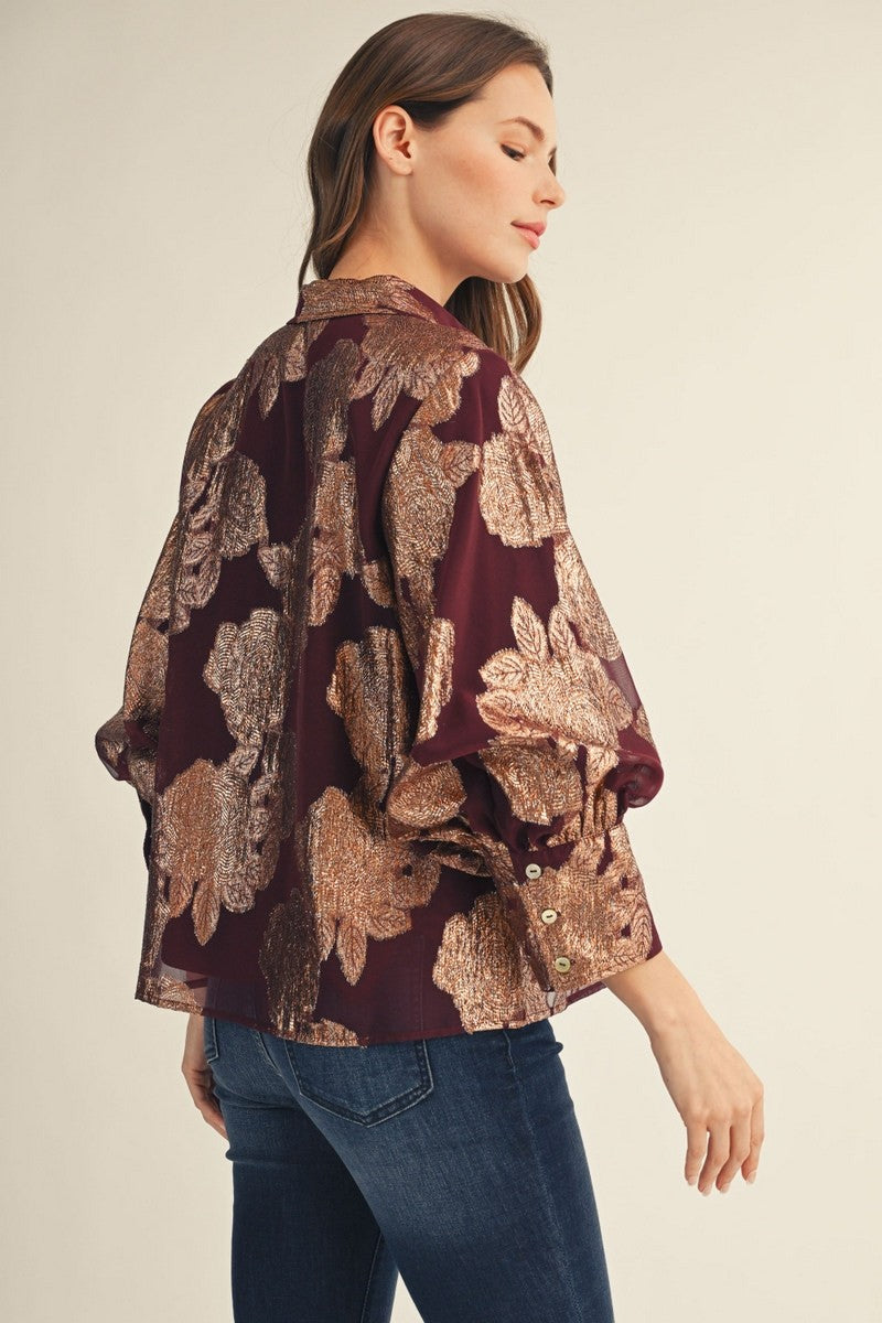 Sheer Metallic Burnout Top