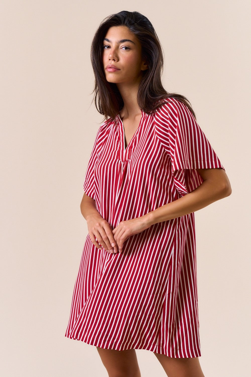 Striped Deep V-neck Dress