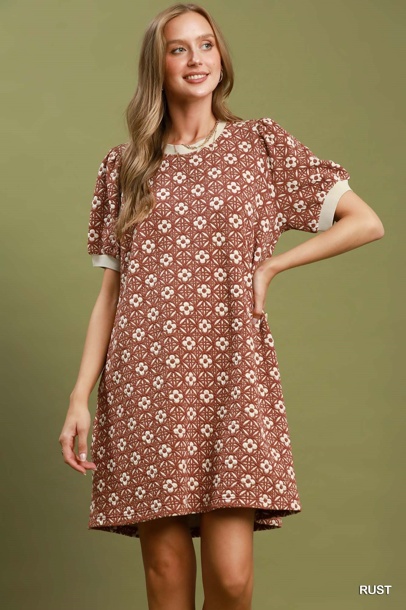Rust Textured Shift Dress