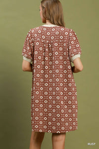 Rust Textured Shift Dress