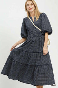 Gingham Puff Sleeve Midi Dress