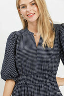 Gingham Puff Sleeve Midi Dress