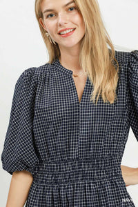 Gingham Puff Sleeve Midi Dress