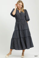 Gingham Puff Sleeve Midi Dress