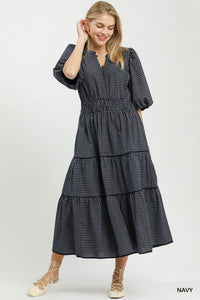 Gingham Puff Sleeve Midi Dress